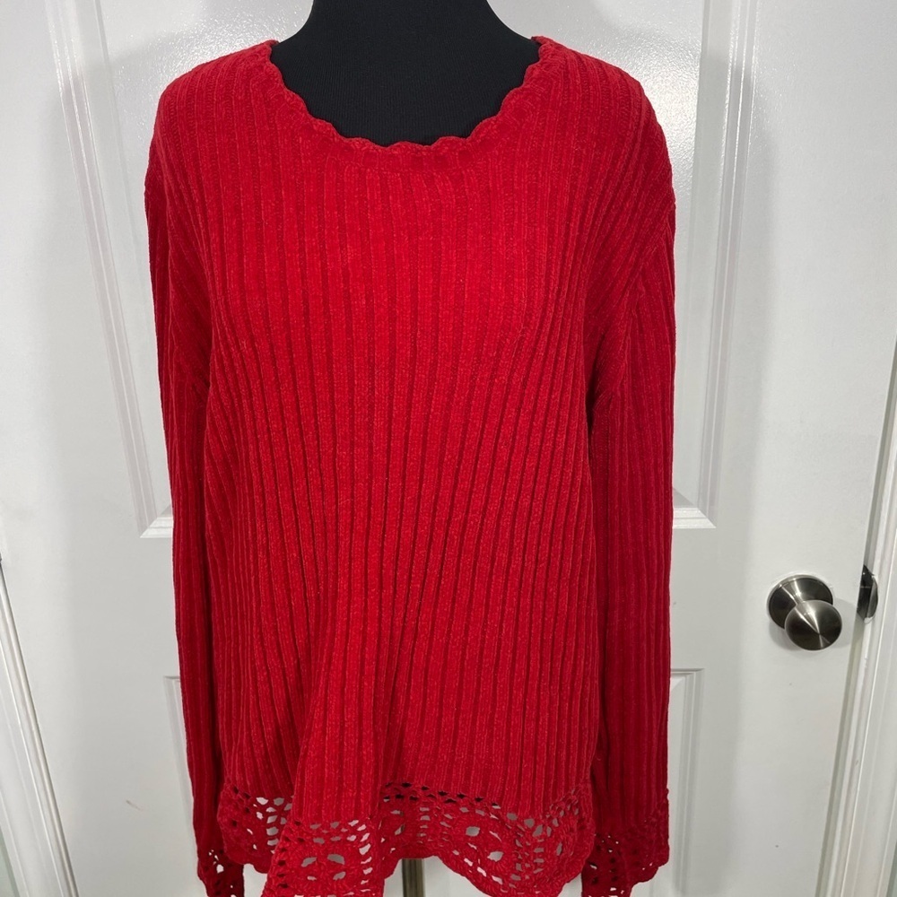 Fiorelli International Red Ribbed Knit Sweater Size XL CB-I